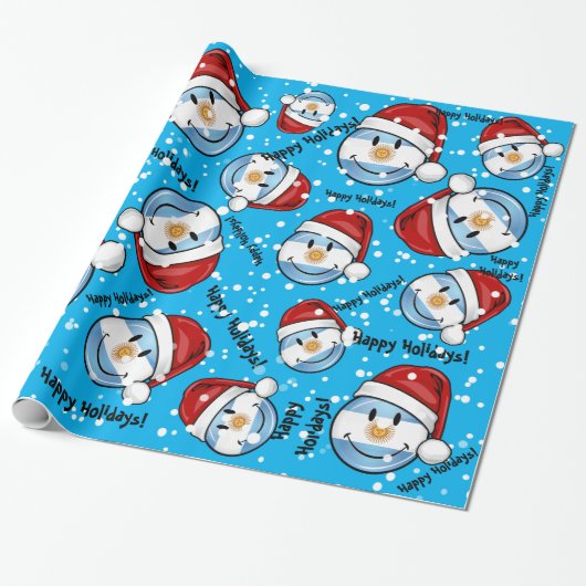 Jolly glimlachend Argentina Flag Holiday Cadeaupapier (Uitgerold)