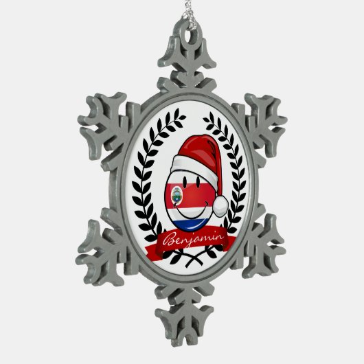 Jolly glimlacht kerstmis Costa Ricaanse vlag Tin Sneeuwvlok Ornament (Links)