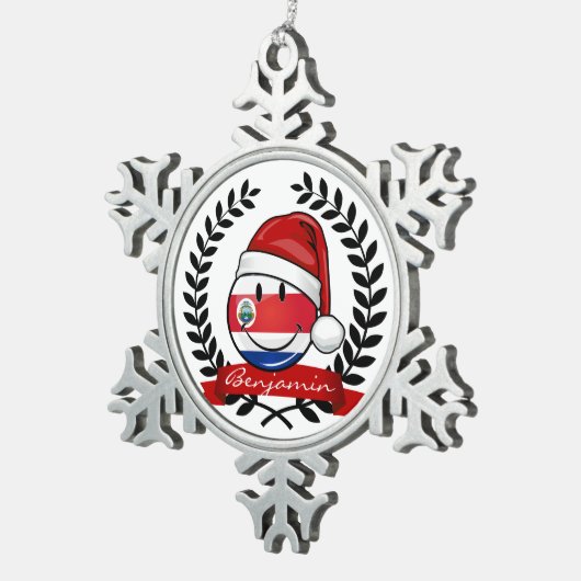 Jolly glimlacht kerstmis Costa Ricaanse vlag Tin Sneeuwvlok Ornament (Rechts)