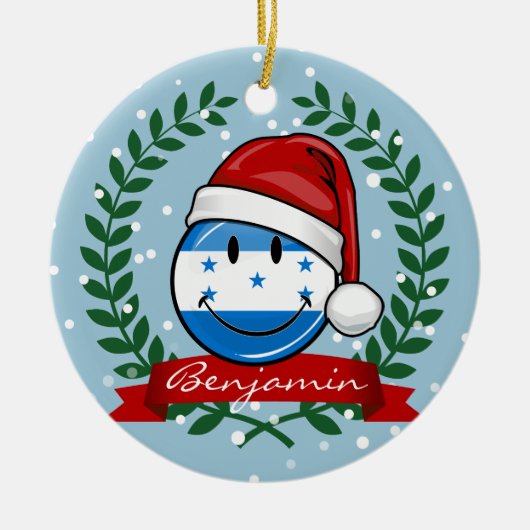 Jolly glimlacht kerststijl Honduran Flag Keramisch Ornament (Voorkant)