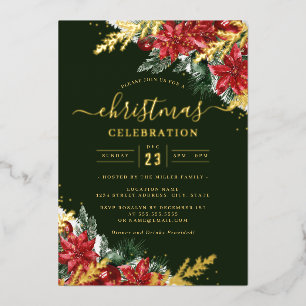 Jolly Gold Leaf Foliage Red Christmas Party Folie Uitnodiging