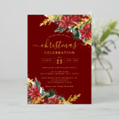 Jolly Gold Leaf Red Foliage Kerstfeest Folie Uitnodiging (Staand Voorkant)