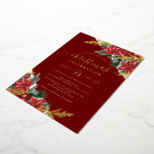 Jolly Gold Leaf Red Foliage Kerstfeest Folie Uitnodiging (Gedraaid)