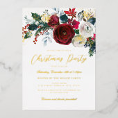 Jolly Gold Shimmer Bloemen Kerstfeest Folie Uitnodiging (Voorkant)