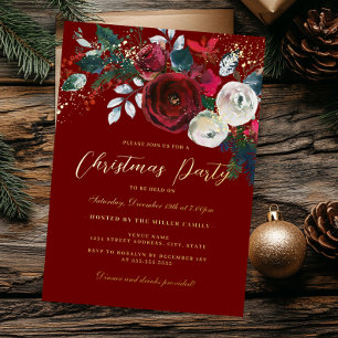 Jolly Gold Sparkle gebladerte kerstfeest Folie Uitnodiging