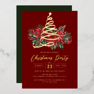 Jolly Gold Tree Red Foliage Kerstfeest Folie Uitnodiging