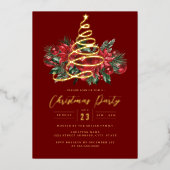 Jolly Gold Tree Red Foliage Kerstfeest Folie Uitnodiging (Voorkant)