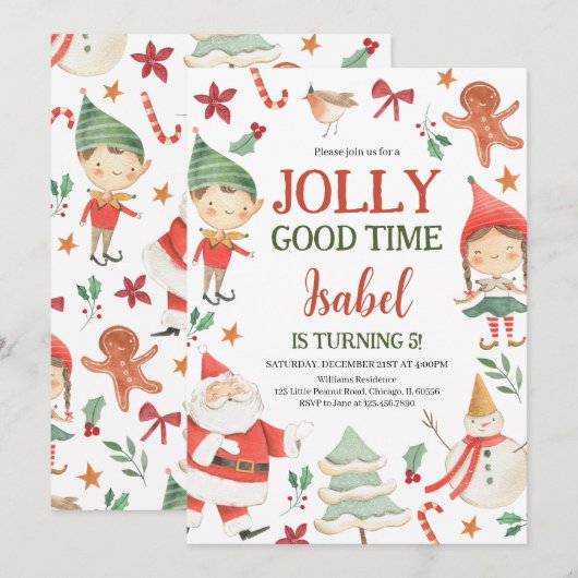 Jolly Good Time Elves Verjaardag Kaart (Voorkant / Achterkant)