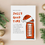 Jolly Good Time Londen Rode telefooncel Santa Hat Feestdagenkaart<br><div class="desc">Nodig gasten uit voor een vrolijke goede tijd dit kerstseizoen. Grappige uitnodigingen voor een feestdag met een illustratie van een Londense telefoonbox met een Santa Hat. Originele kunst en design van Annie Montgomery Design.</div>