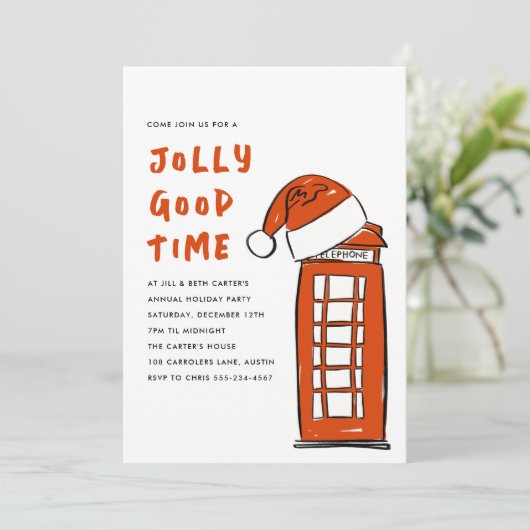 Jolly Good Time Londen Rode telefooncel Santa Hat Feestdagenkaart (Staand voorkant)