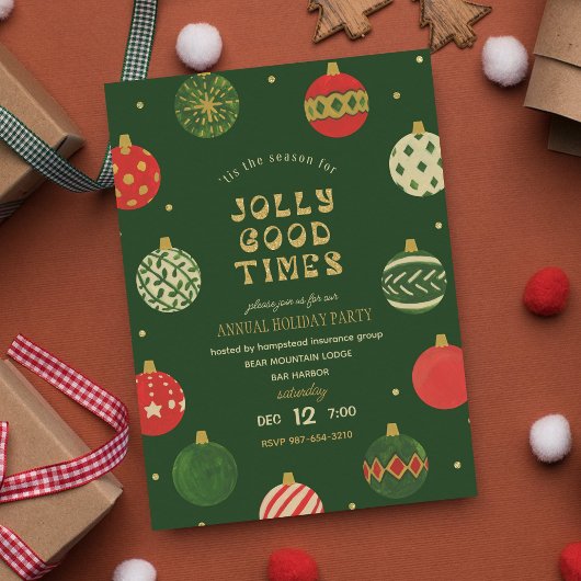 Jolly Good Times l Gold & Red Ornamenten Holiday Kaart