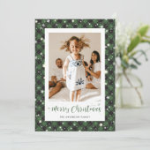 Jolly Green Buffalo Plaid Foto Vrolijk Kerstfeest Feestdagenkaart (Staand voorkant)