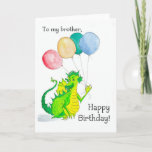 Jolly Green Dragon Brother Birthday Card Feestdagen Kaart<br><div class="desc">Een verjaardagskaart voor een broer,  met een steengroene en gele draken met ballonnen,  uit een afbeelding van de waterverf door Judy Adamson. De voortekst kan door verzoek door mijn opslag worden veranderd.</div>