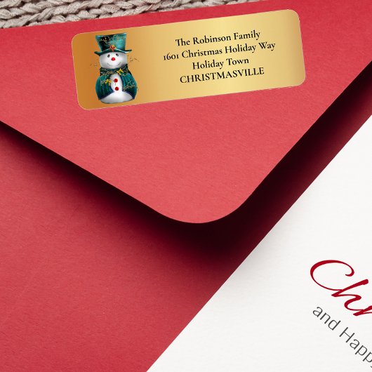 Jolly Groene Sneeuwman Whimsical Kerstmis Etiket