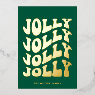 Jolly Groovy Wavy Green Christmas Gold Folie Feestdagenkaart