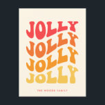 Jolly Groovy Wavy kleurrijke kerst Feestdagenkaart<br><div class="desc">Jolly Jolly Christmas Kaart: een retro ontwerp,  met een golvende  typografie en een kleurrijk palet.</div>