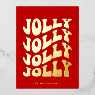 Jolly Groovy Wavy Red Christmas Gold Folie Feestdagen Briefkaart