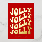 Jolly Groovy Wavy Red Christmas Gold Folie Feestdagenkaart (Voorkant)