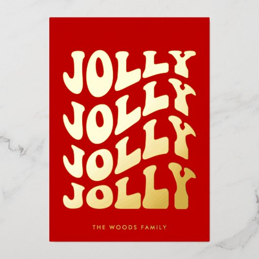 Jolly Groovy Wavy Red Christmas Gold Folie Feestdagenkaart (Voorkant)