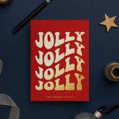 Jolly Groovy Wavy Red Christmas Gold Folie Feestdagenkaart