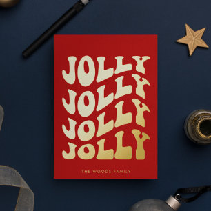 Jolly Groovy Wavy Red Christmas Gold Folie Feestdagenkaart