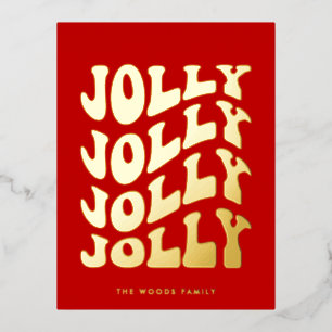 Jolly Groovy Wavy Rode Kerst Goud Folie Feestdagen Briefkaart