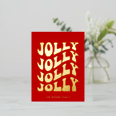 Jolly Groovy Wavy Rode Kerst Goud Folie Feestdagen Briefkaart (Staand Voorkant)