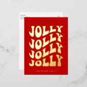 Jolly Groovy Wavy Rode Kerst Goud Folie Feestdagen Briefkaart (Voorkant / Achterkant)