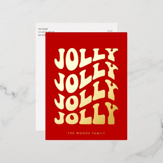 Jolly Groovy Wavy Rode Kerst Goud Folie Feestdagen Briefkaart (Voorkant / Achterkant)