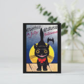 Jolly Halloween Cat en Bat Feestdagenkaart (Staand voorkant)
