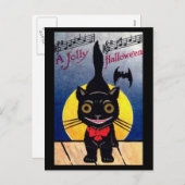 Jolly Halloween Cat en Bat Feestdagenkaart (Voorkant / Achterkant)