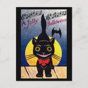 Jolly Halloween Cat en Bat Feestdagenkaart