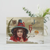 Jolly Halloween Heksenfeest Uitnodiging (Staand voorkant)