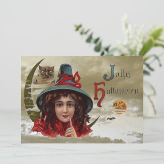  Jolly Halloween Heksenfeest Uitnodiging (Staand voorkant)