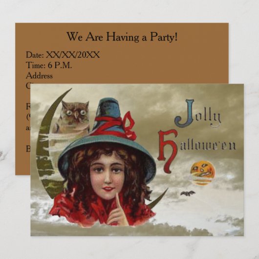 Jolly Halloween Heksenfeest Uitnodiging (Voorkant / Achterkant)