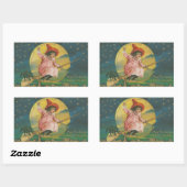 Jolly Halloween Pink Witch op Broom  Rechthoekige Sticker (Vel)
