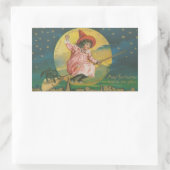 Jolly Halloween Pink Witch op Broom  Rechthoekige Sticker (Tas)