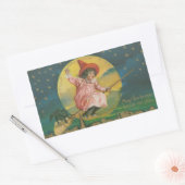 Jolly Halloween Pink Witch op Broom  Rechthoekige Sticker (Envelop)