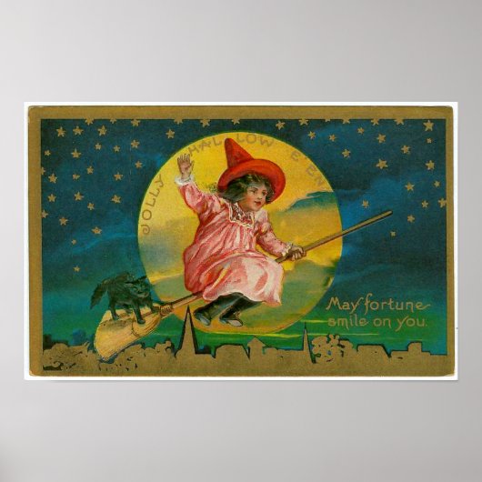 Jolly Halloween Vintage Witch Poster (Voorkant)