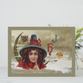 Jolly Halloween Witch & Owl Groot Briefkaart (Staand voorkant)