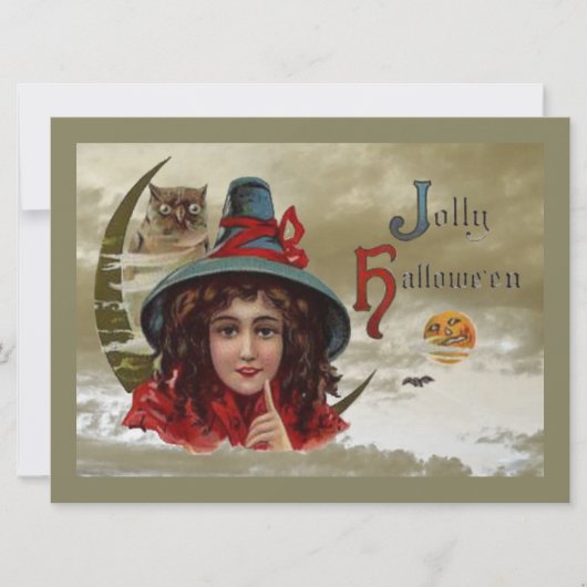 Jolly Halloween Witch & Owl Groot Briefkaart (Voorkant)
