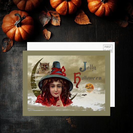 Jolly Halloween Witch & Owl Groot Briefkaart