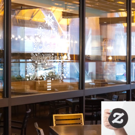 Jolly Happy Cheery Merry kerstboom Cli Raamsticker (Restaurant Raam)