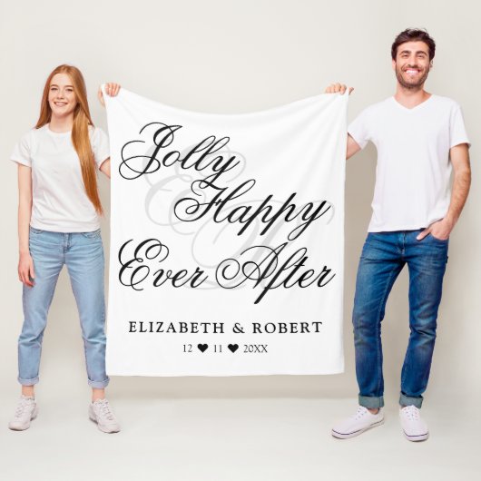 Jolly Happy Ever Na Witte Minimalistische Bruiloft Fleece Deken (In situ)