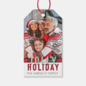 Jolly Holiday Familiefoto Kerstmis Cadeaulabel (Voorkant)