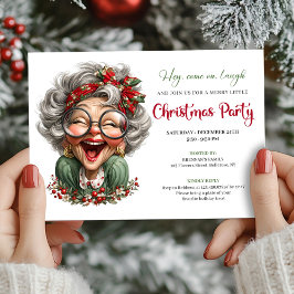 Jolly Holiday Grandma Cartoon Xmas Party Invite Kaart