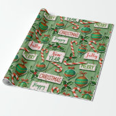 Jolly Holiday Jumble Green Cadeaupapier (Uitgerold)