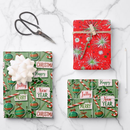 Jolly Holiday Jumble Green Inpakpapier Vel (Voorkant)