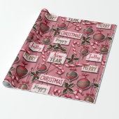 Jolly Holiday Jumble Pink Cadeaupapier (Uitgerold)