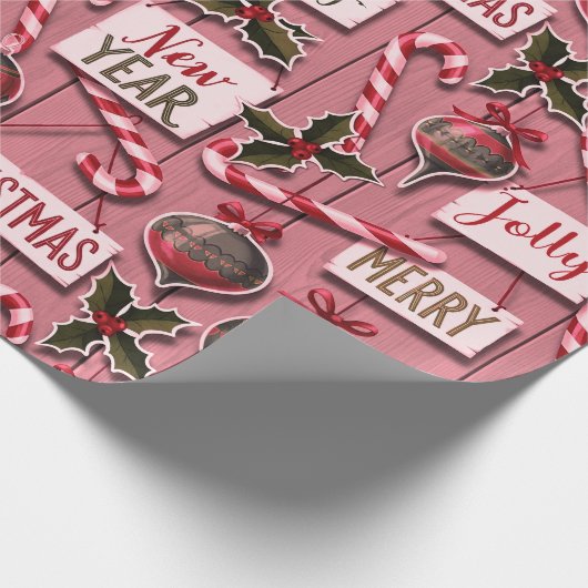 Jolly Holiday Jumble Pink Cadeaupapier (Hoek)